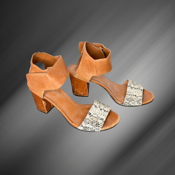 Enzo Angiolini Eagwindall Heeled Leather & Snakeskin Sandals, Size 8M - Picture 2 of 7